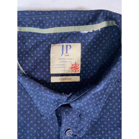 JP 1880 JOHANN POPKEN Baumwolle Blue Western Shirt BIG AND TALL - Picture 5 of 9